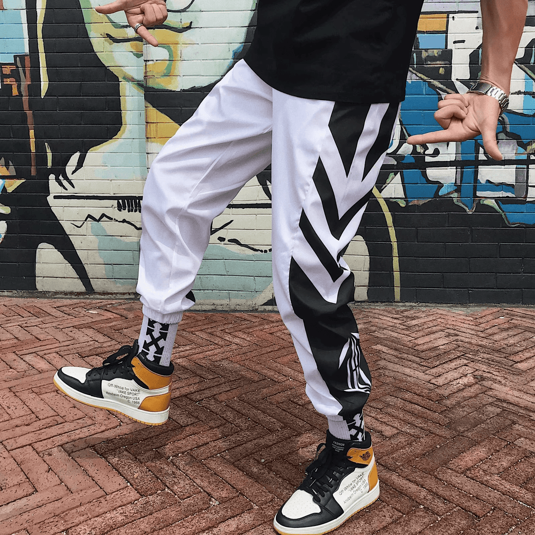 Tide Brand Tie Pants Male Korean Version Loose Color Matching Handsome Casual Pants Student Bf Trend Hip-Hop Wild Harem Pants - MRSLM