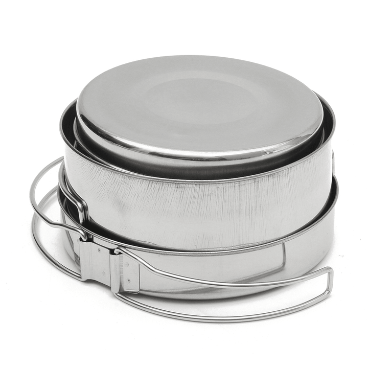 9 Pcs Camping Stainless Steel Cookware Outdoor Pot Bread Plate Cup Picnic Set - MRSLM