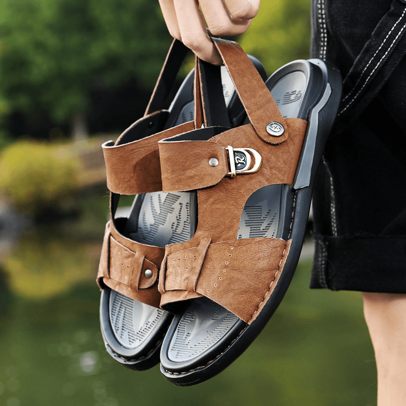 Men Microfiber Leather Two-Ways Breathable Soft Non-Slip Casual Outdoor Sandals - MRSLM