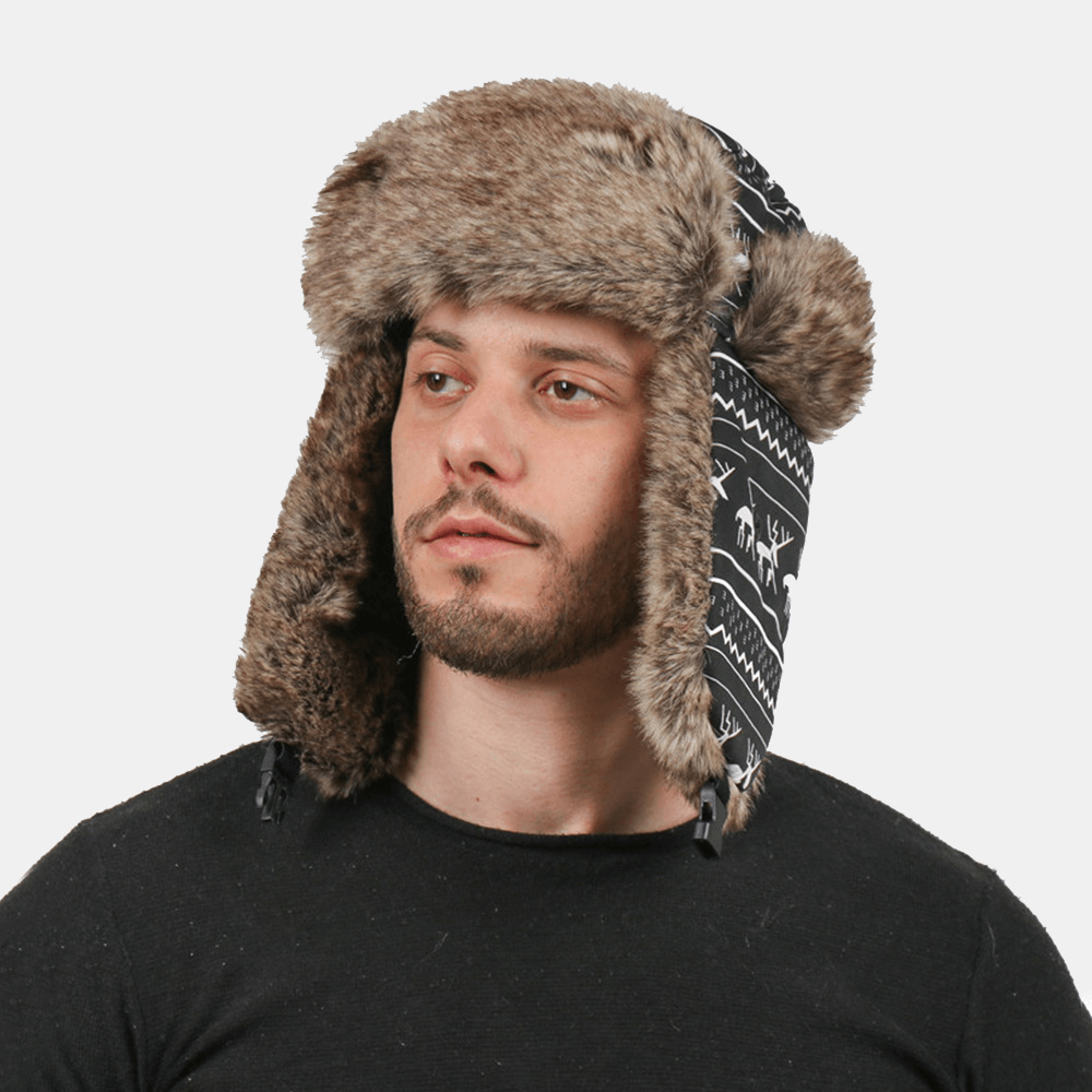 Men Stick Figure Sheep Pattern Thicken Warm Trapper Hat Outdoor Windproof Ear Protection Christmas Hat Ushanka Hat Russian Hat - MRSLM