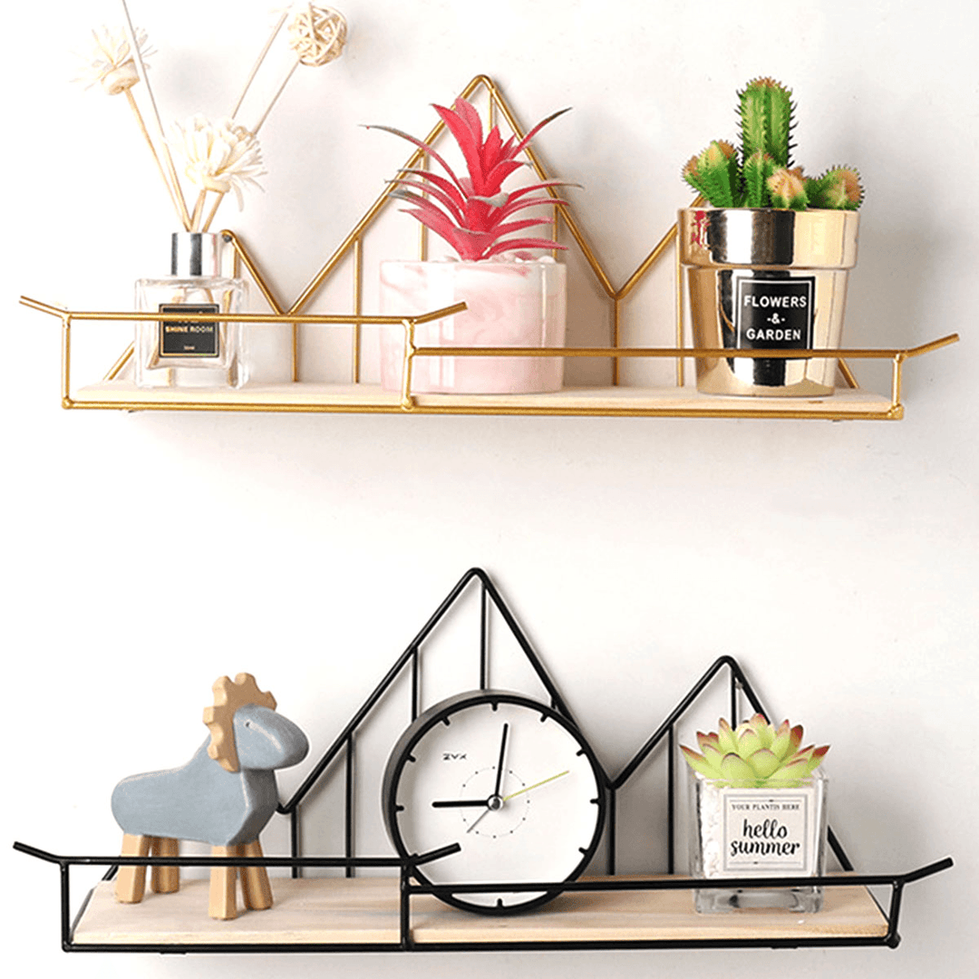 Wall Mounted Shelf Industrial Wooden Floating Metal Wire Rack Storage Display - MRSLM