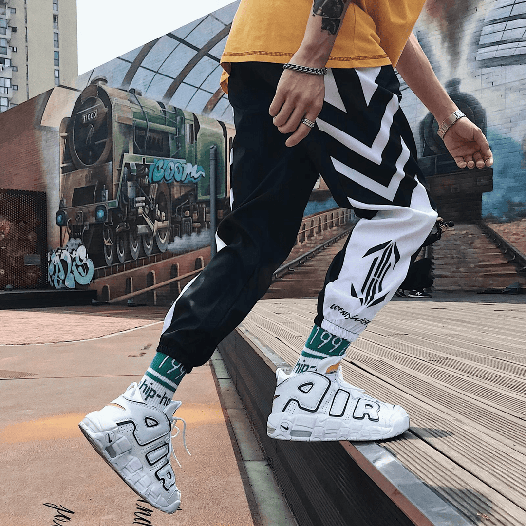 Tide Brand Tie Pants Male Korean Version Loose Color Matching Handsome Casual Pants Student Bf Trend Hip-Hop Wild Harem Pants - MRSLM