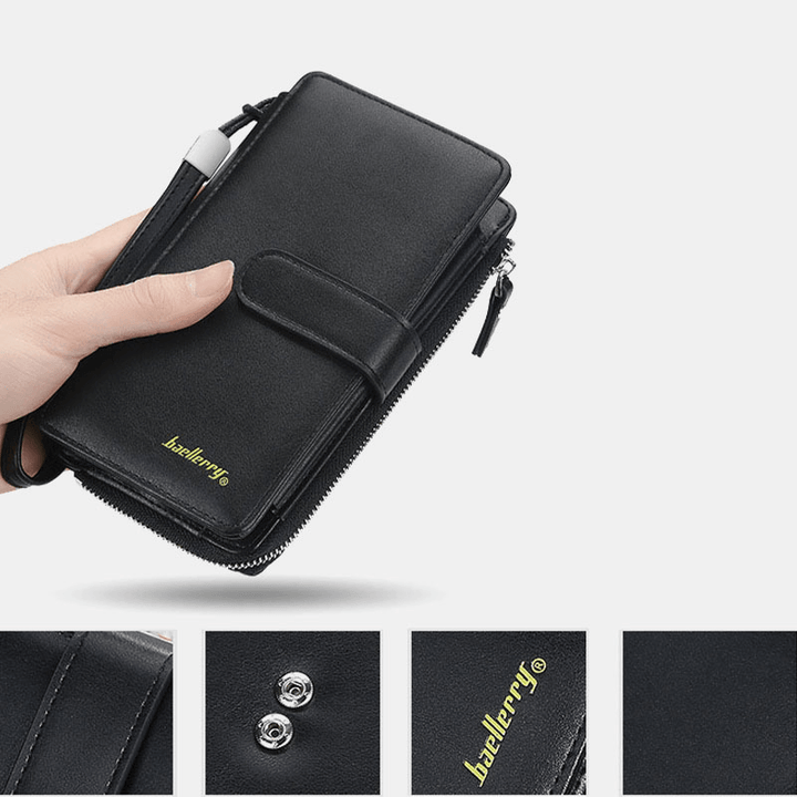 Baellerry Men Faux Leather Long Wallet Phone Bag Card Holder Clutches Bag for Business - MRSLM