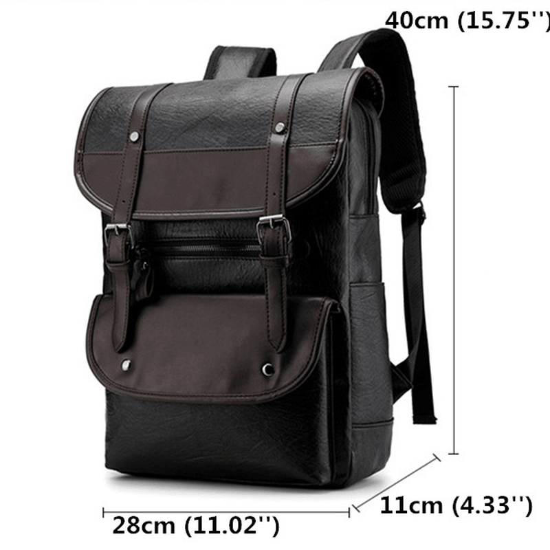 Men Anti-Theft Large Capacity PU Leather Backpack Casual Vintage Shoulder Bag - MRSLM