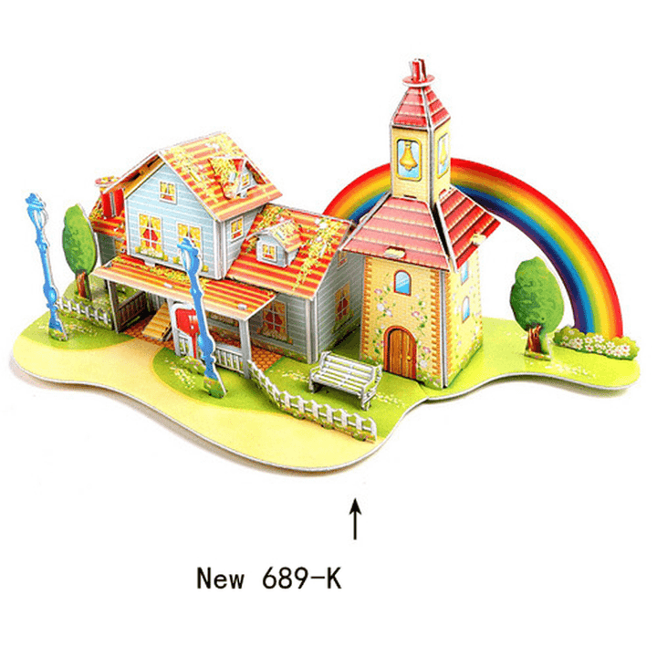 Children'S 3D Three Dimensional Puzzle Paper Educational Toys Diy Building Hut - MRSLM