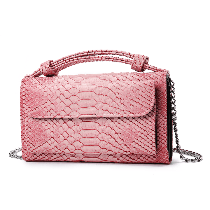 Women Snake Skin Genuine Leather Chain Shoulder Bag Crossbody Bag Handbag Long Wallet - MRSLM