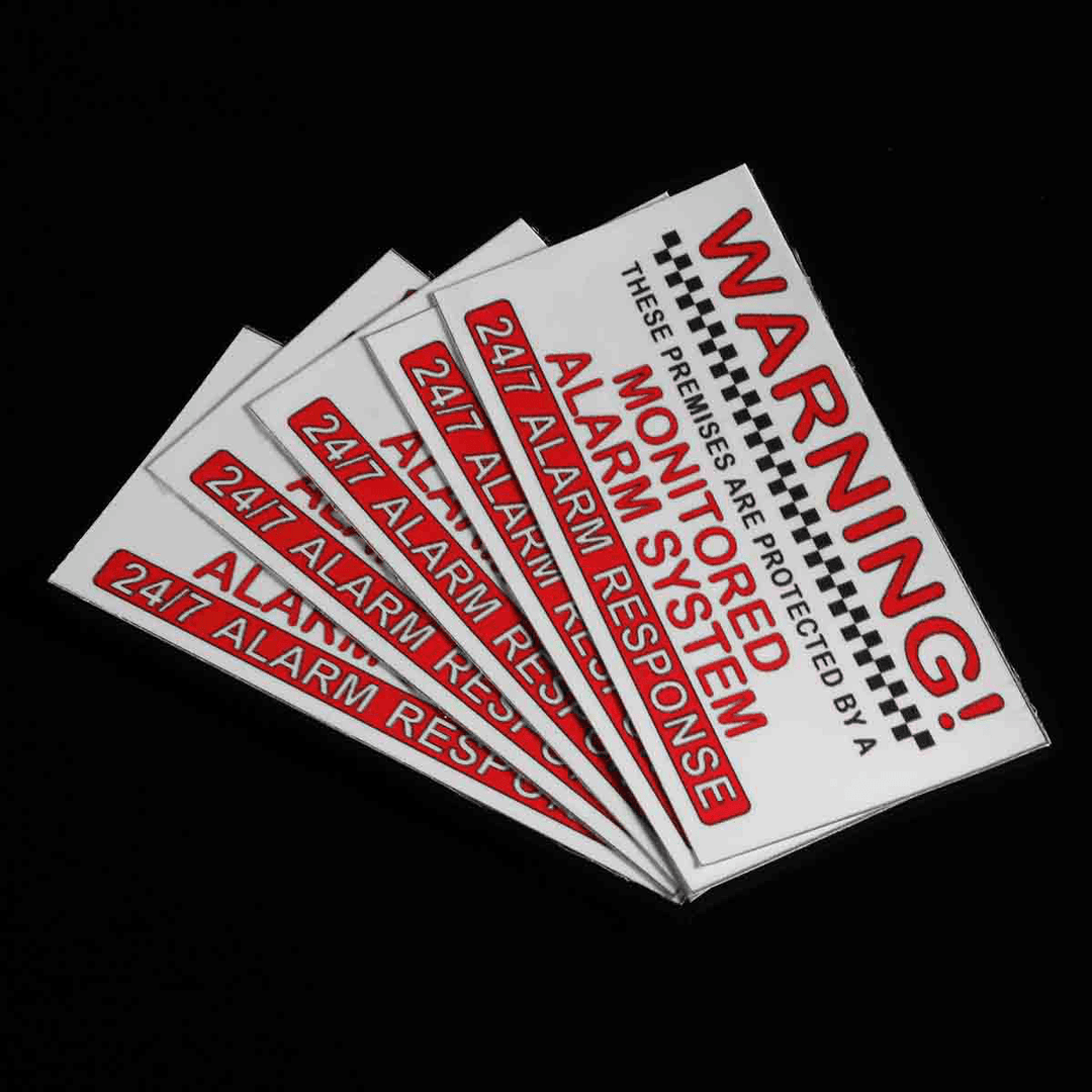 5Pcs Alarm System Monitored Warning Security External Sign Stickers PVC Waterproof - MRSLM