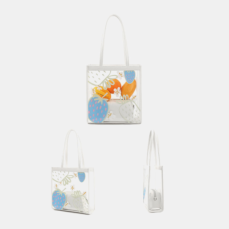 Women 2Pcs Waterproof Transparent Print Fruit PVC Multi-Carry Handbag Tote - MRSLM