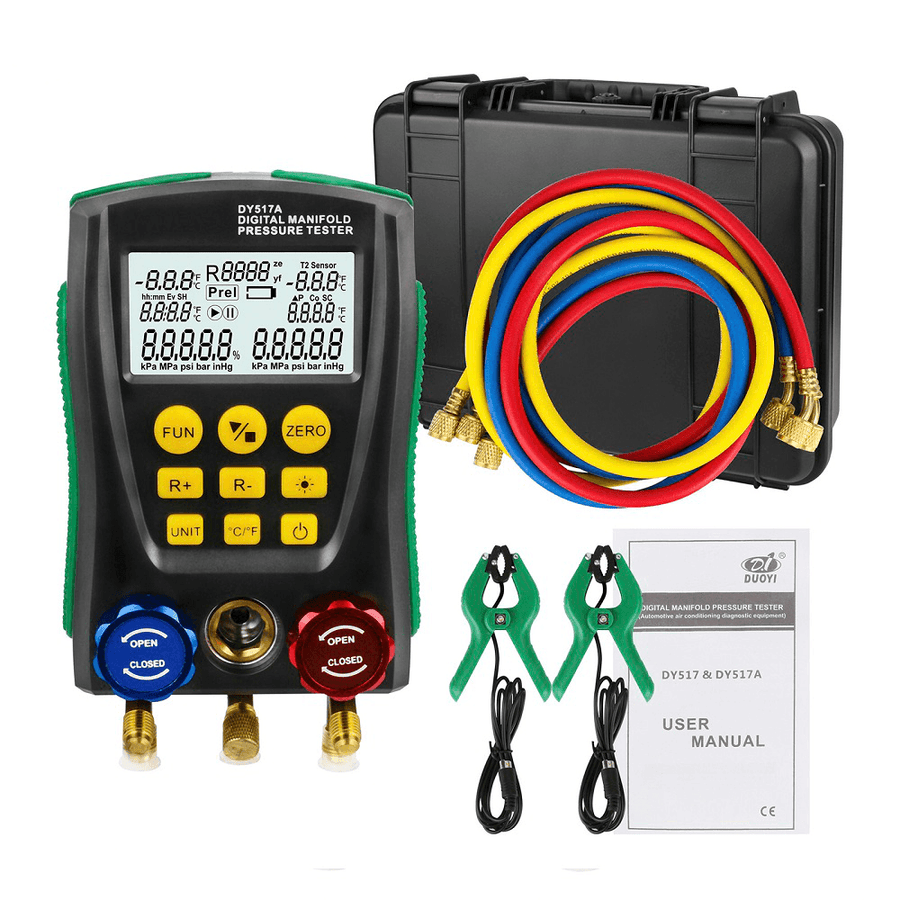 DUOYI DY517A Refrigeration Digital Manifold Pressure Gauge Set Vacuum Pressure Meter Testing HVAC Temperature Tester - MRSLM