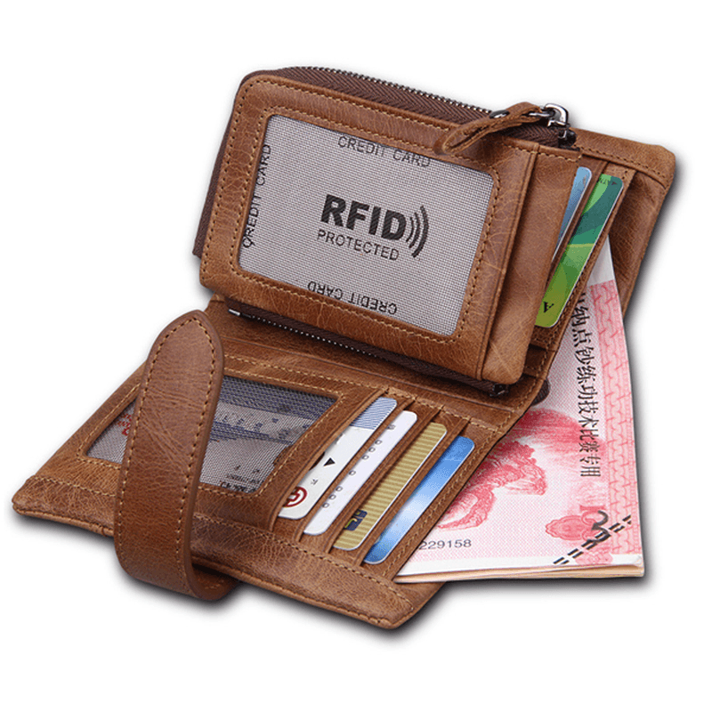 Men'S RFID Blocking Secure Wallet Leather Short Trifold Wallet with Detachable Coin Bag - MRSLM