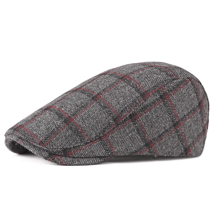 New Style Hat Male British Retro Woolen Beret Casual Plaid - MRSLM