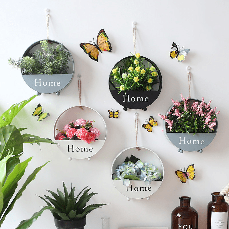 Creative round Wrought Iron Wall-Mounted Flower Basket Decoration Flower Stand - MRSLM