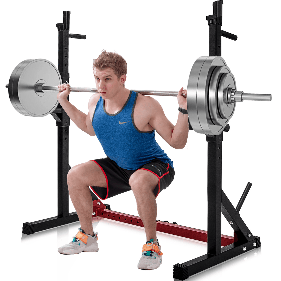 [US Direct] Dipping Station 43.5~67.5Inch High 13 Levels Adjustable Weight Lifting Bench Barbell Stand Fitness Gym Home 550 Pound Loading - MRSLM