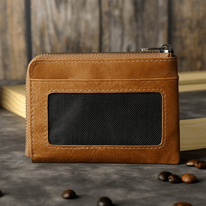 Men Genuine Leather Wallets Retro Multifunctional RFID Anti-Theft Brush Card Holder Money Clip Coin Purse Cowhide Wallets - MRSLM