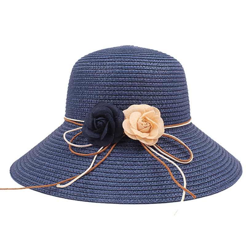 Women Folding Woven Wide Brimmed Bucket Hat Dress Visor - MRSLM