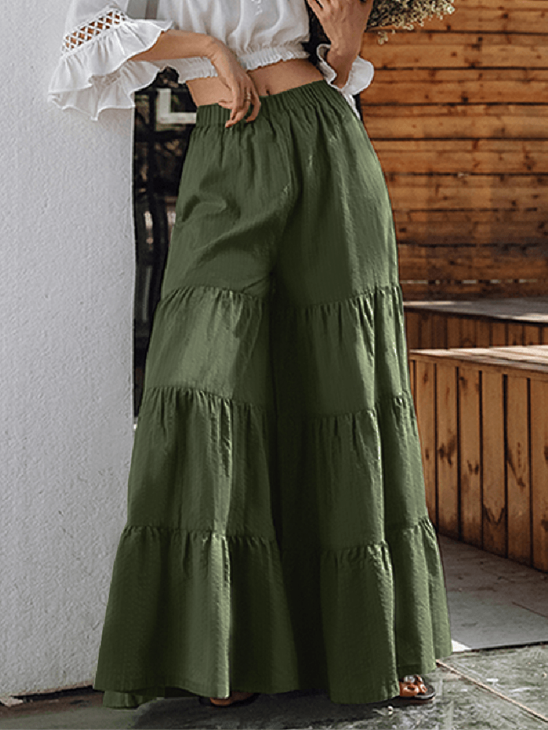 Women Flare Swing Wide Leg Pants Casual High Waist Culottes Skirt - MRSLM