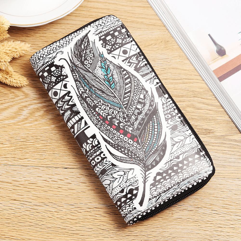 Women National Faux Leather Long Wallet Print Phone Purse - MRSLM