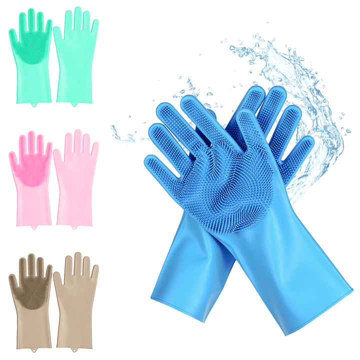 2 Pcs Magic Scrubber Silicone Gloves Pet Kitchen Dishwashing Cleaning Product - MRSLM