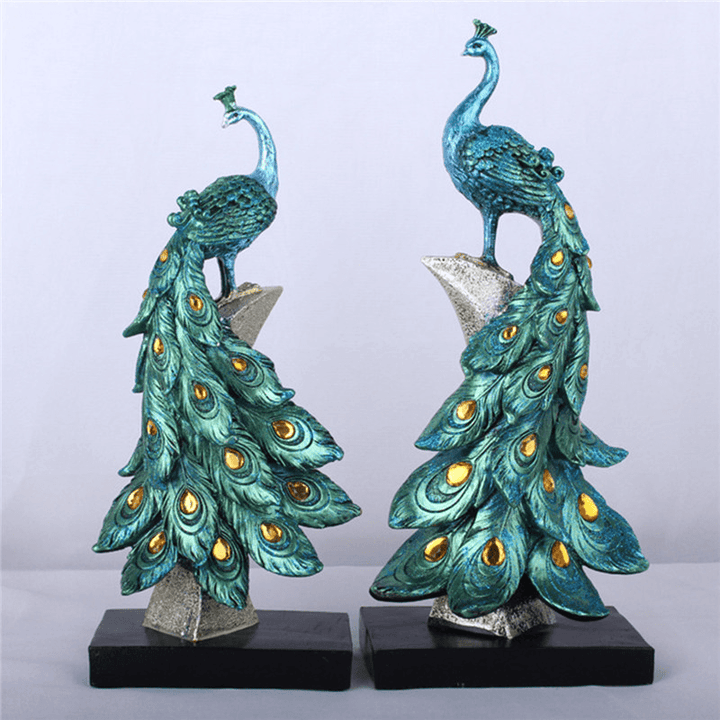 Peacock Resin Desktop Ornament Animal Figurine Statue Home Decorations Crafts - MRSLM