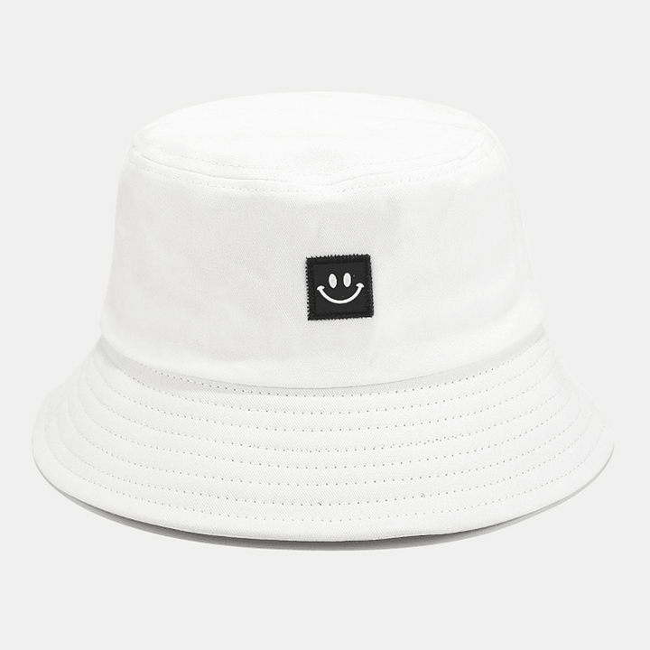 Unisex Smile Pattern Patch Wide Brim Sun Hat All-Match Outdoor Casual Sunshade Bucket Hat - MRSLM