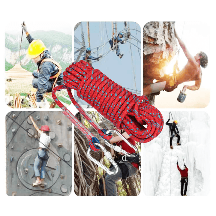 10Mx10Mm Double Buckle Rock Climbing Rope Outdoor Sports Hiking Climbing Downhill Safety Rope - MRSLM