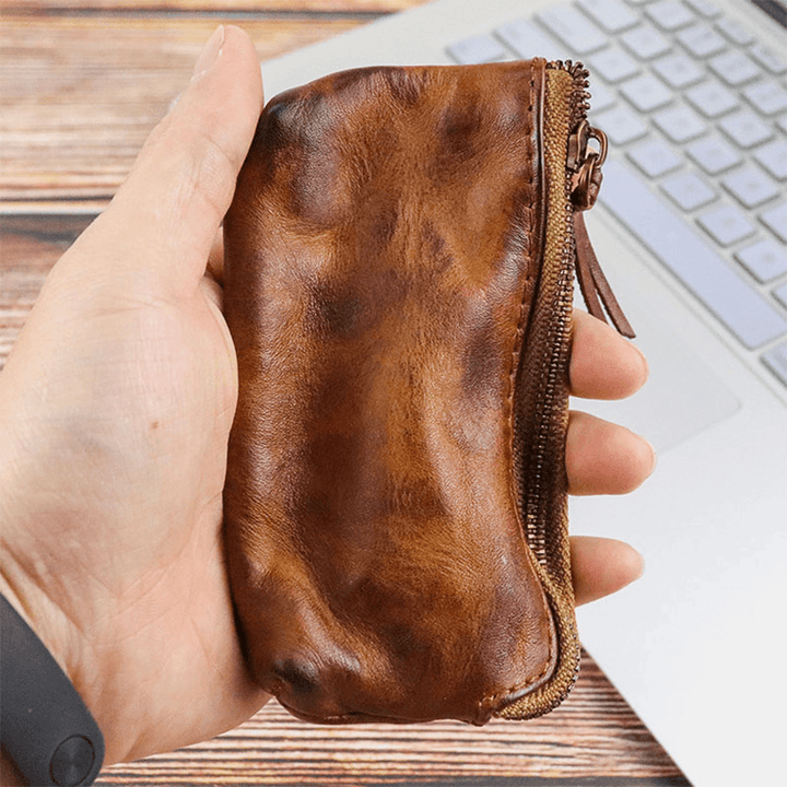 Unisex Made-Old Washed Genuine Leather Personality Casual Multi-Slot Clutch Purse Card Holder Wallet - MRSLM