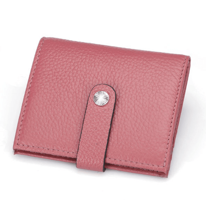 Women Hasp Short Wallets Genuine Leather Purse Card Holder Coin Bags - MRSLM