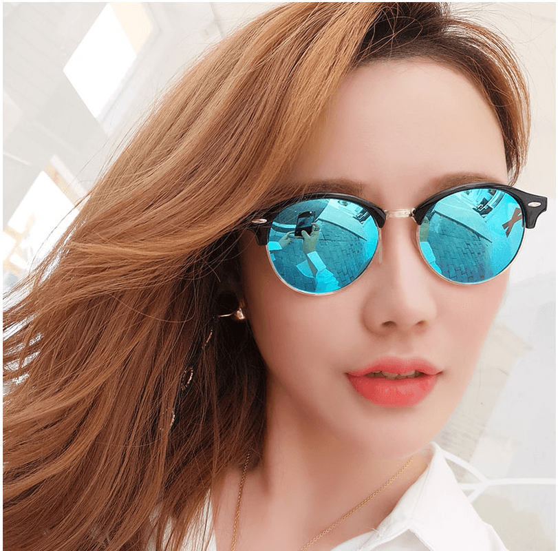 Metal Half Frame round Color Film Sunglasses - MRSLM