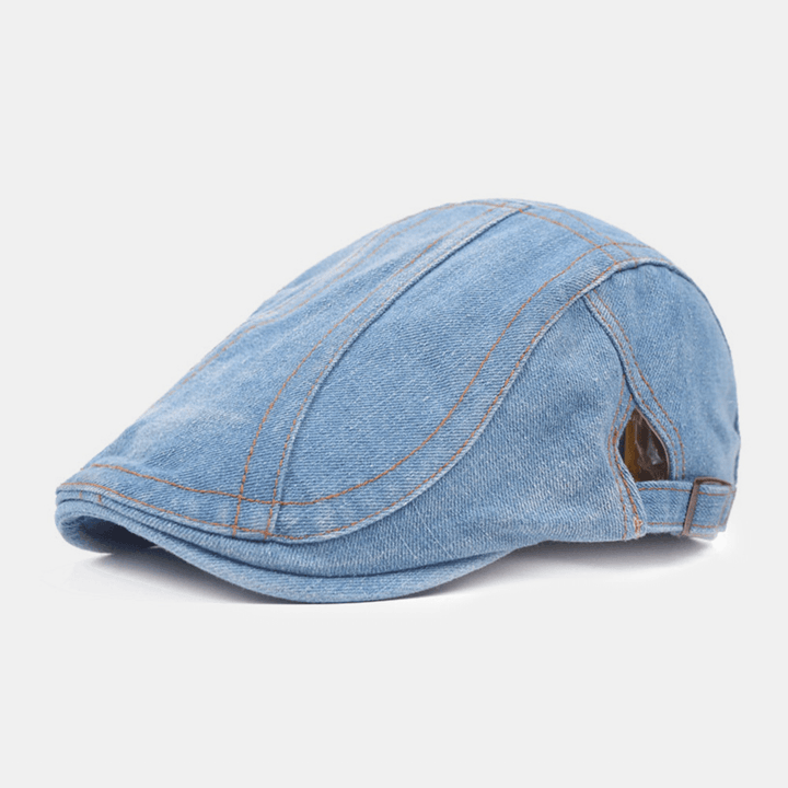 Men Washed Denim Stripe Stitching Berets Casual Sunscreen Adjustable Flat Caps Forward Cap - MRSLM