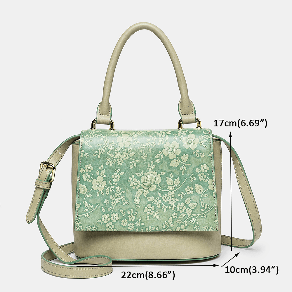 Women Vintage Genuine Leather Floral Handbag Crossbody Bag Shoulder Bag - MRSLM