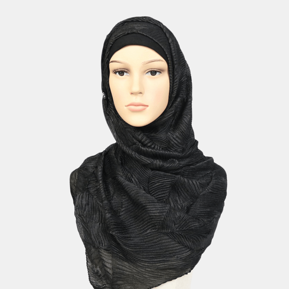 Women Polyester Solid Color Silk Ethnic Turban Hijab - MRSLM