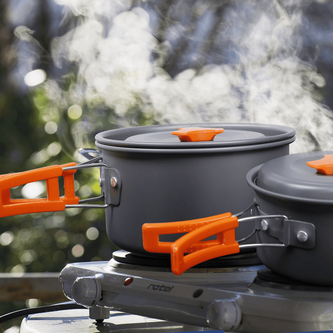 Outdoor Camping Hiking Cookware Tableware Picnic Cooking Pan Fry Pan Kettle Teapot Foldable Fork Spoon Kit Camping Picnic Tools - MRSLM