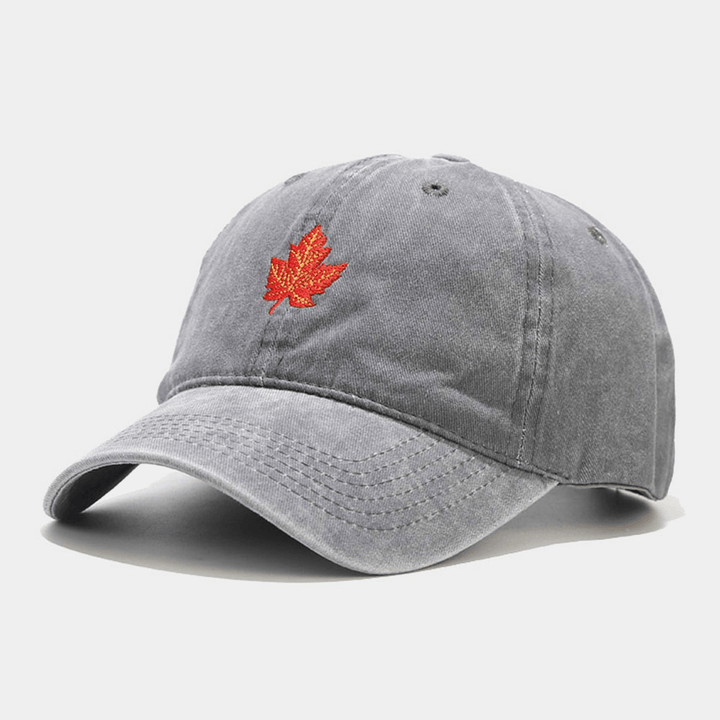 Unisex Retro Curved Brim Maple Leaf Pattern Embroidery Baseball Cap Casual Travel Adjustable Breathable Sunshade Hat - MRSLM