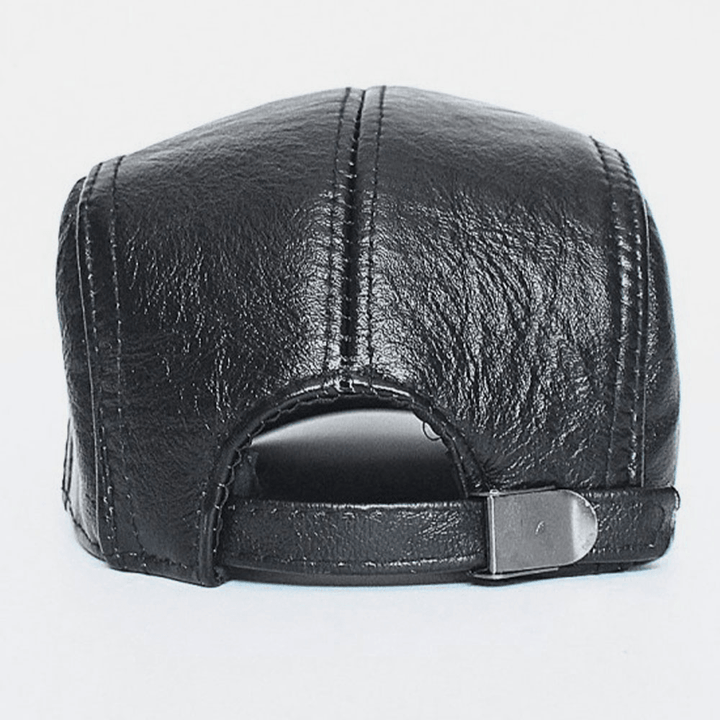 Men Genuine Leather plus Thick Keep Warm Casual Forward Hat Beret Hat - MRSLM