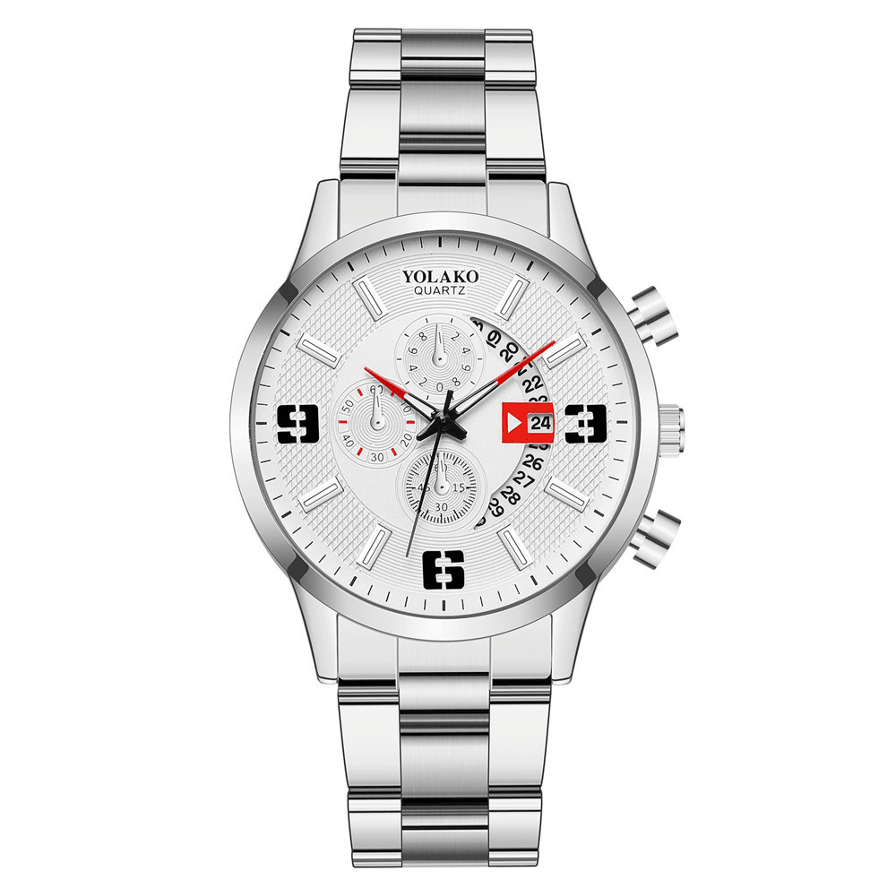 YOLAKO Men Watch Alloy Causal Stainless Steel Band Calendar Digital Quartz Watch - MRSLM