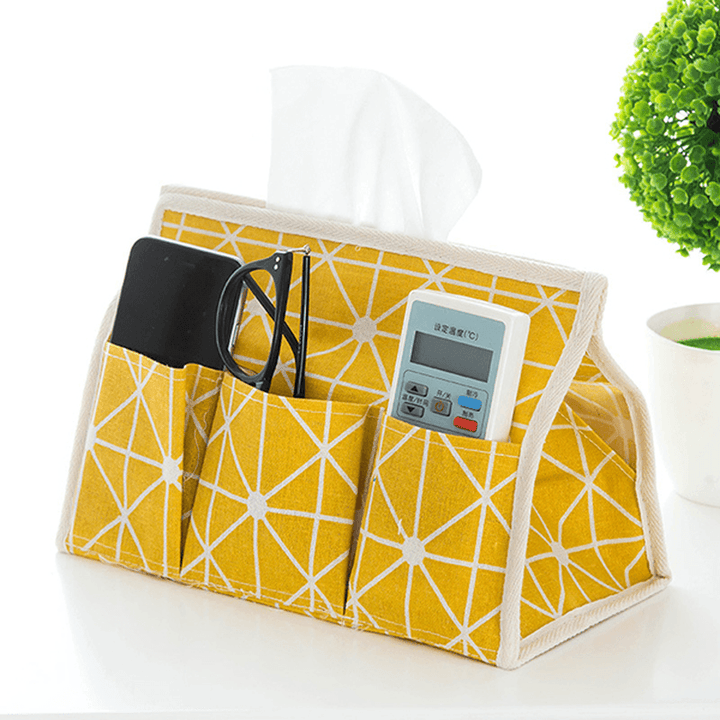 Creative Linen Cloth Tissue Box Multifunctional Six-Pocket Drawer Box Desktop Storage Box - MRSLM