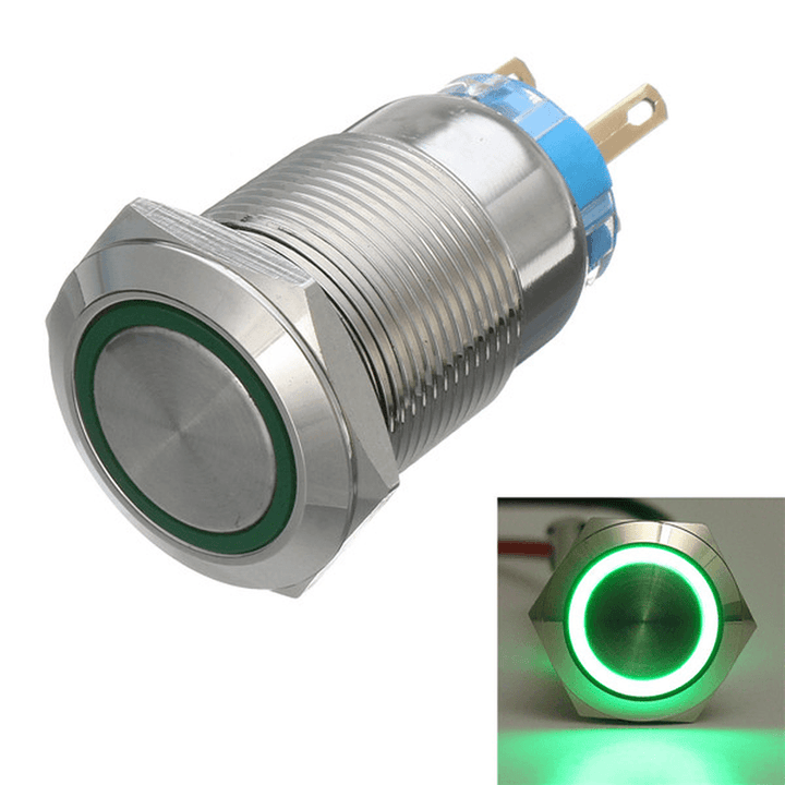 12V 5 Pin 19Mm Led Light Stainless Steel Push Button Momentary Switch Sliver - MRSLM