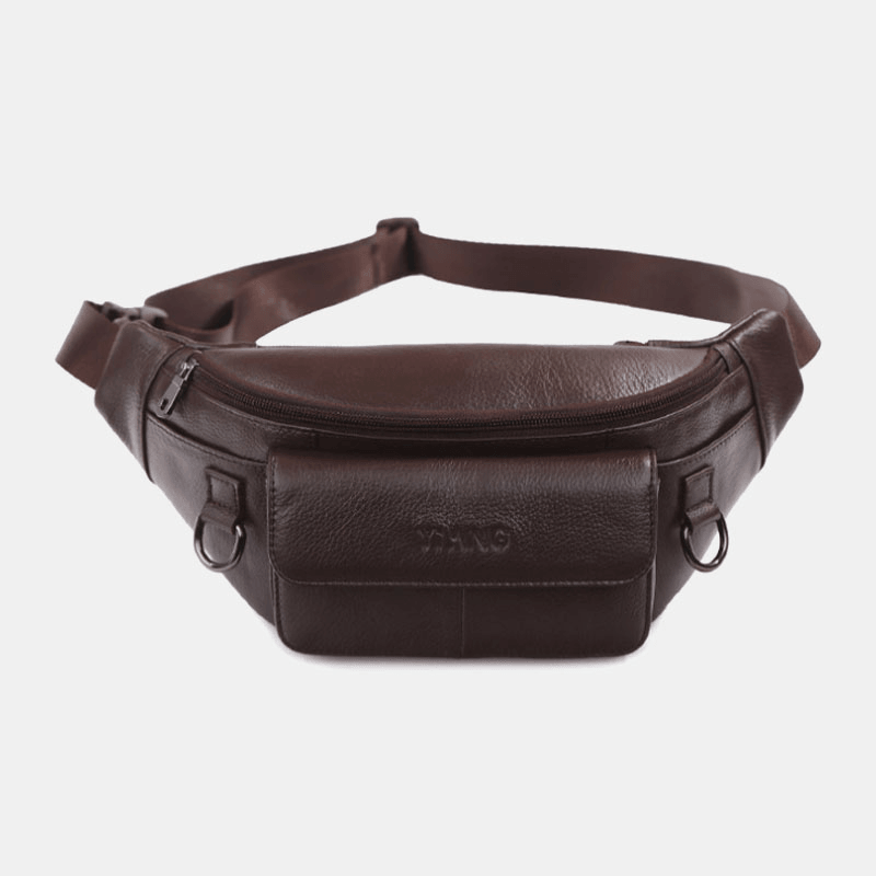 Men Genuine Leather Solid Color Multi-Carry Crossbody Bag Chest Bag Belt Bag Waist Bag - MRSLM