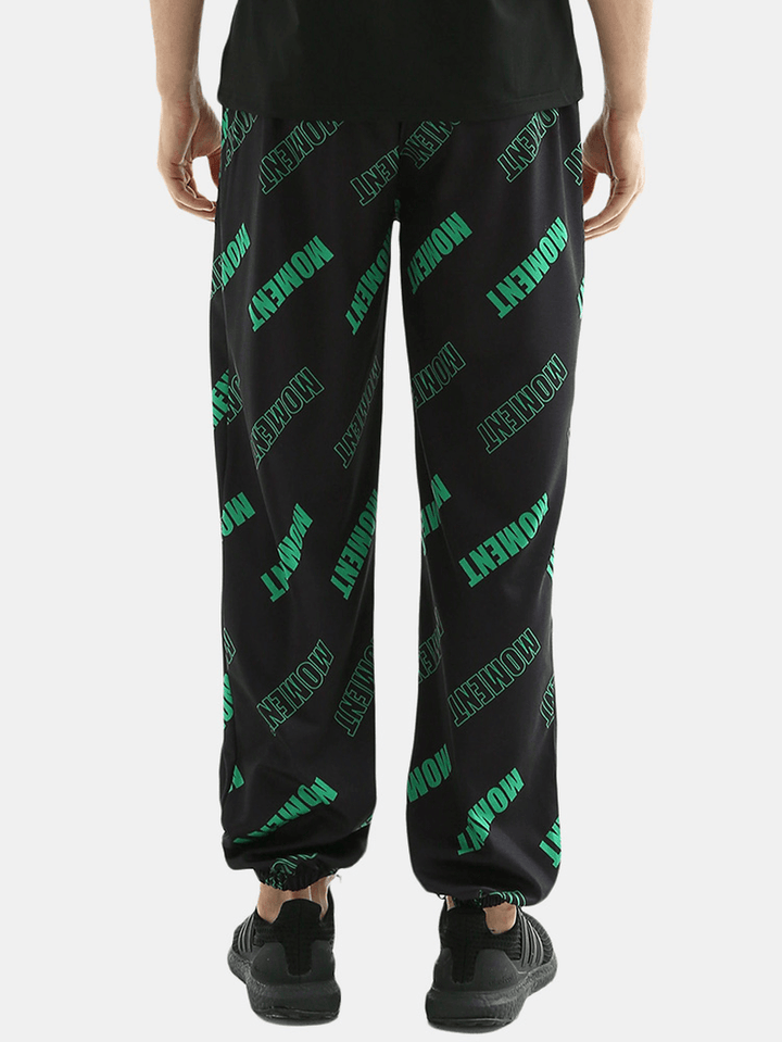 Mens Letter Print Elastic Waist Jogger Pants with Pocket - MRSLM