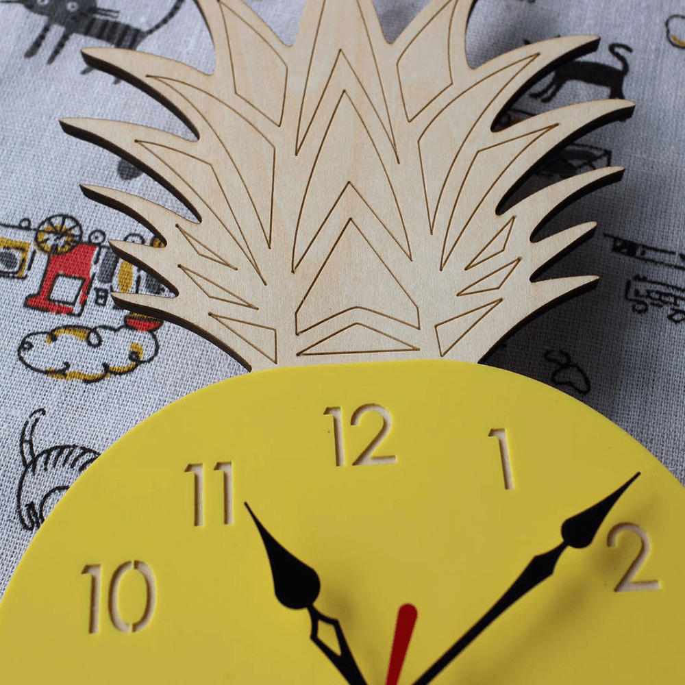 Creative Fruit Pineapple Wall Clock Acrylic Wood Clock for Livingroom Children Bedroom Cartoon Decorative - MRSLM