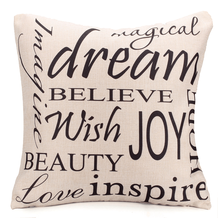 Square English Letter Cotton Linen Pillow Case Throw Cushion Cover Home Decor - MRSLM