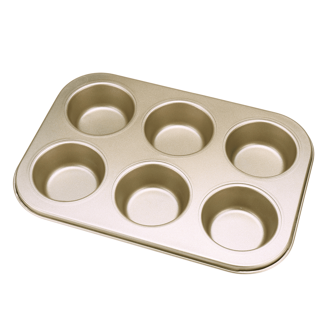 6Pc Muffin Pan Baking Cooking Tray Mould round Bake Cup Cake Gold/Black - MRSLM