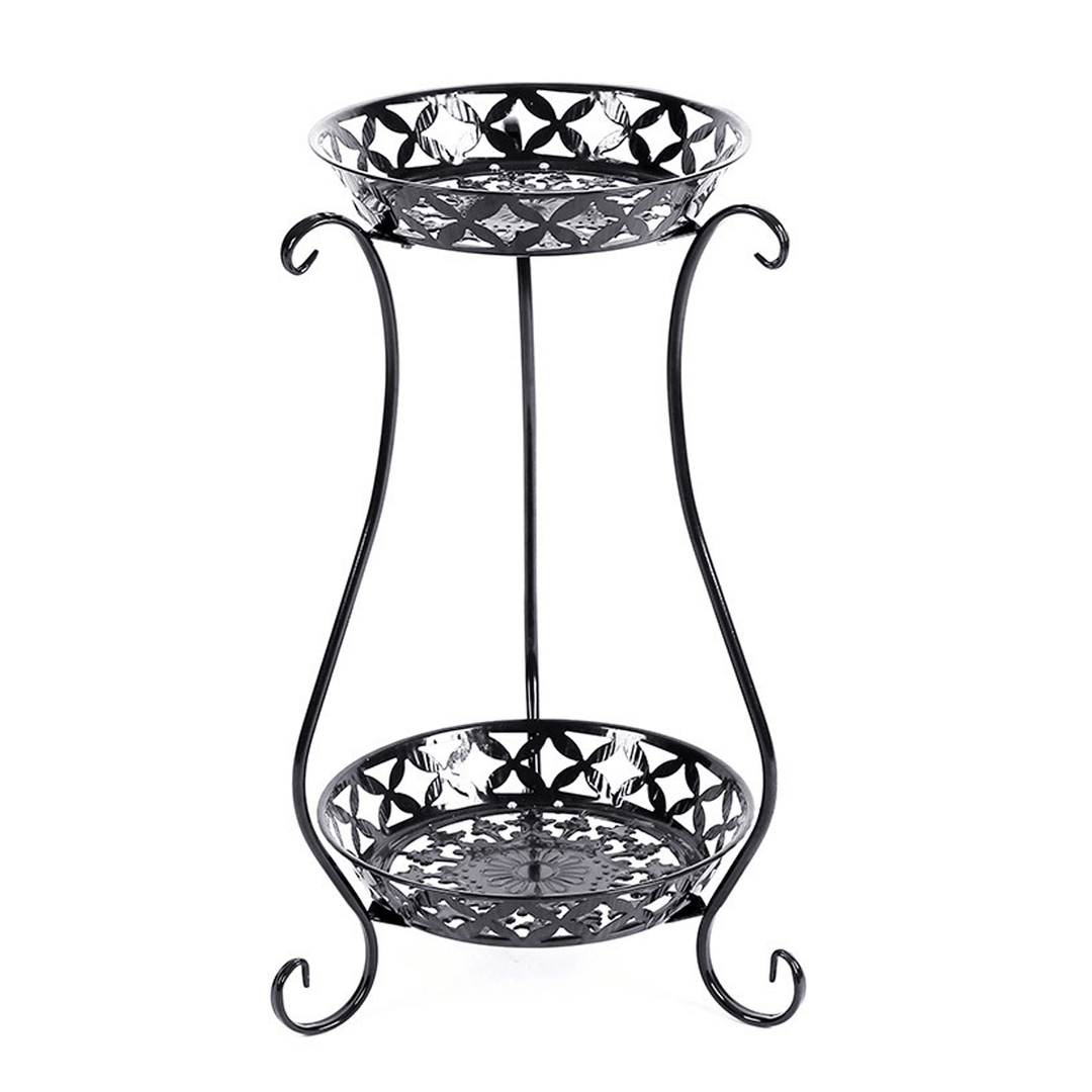 2 Tiers Metal Pot Flower Shelf Plant Stand Rack Display Indoor Outdoor - MRSLM