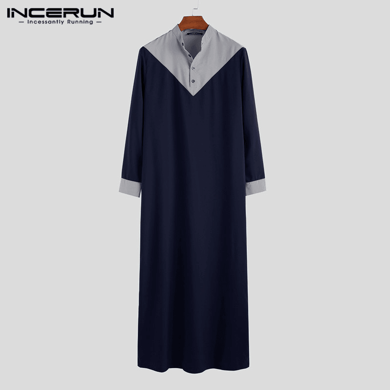 Mens Indian Style Stitching Long Robe Shirts - MRSLM