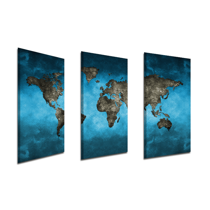 Miico Hand Painted Three Combination Decorative Paintings Continental Map Wall Art for Home Decoration - MRSLM