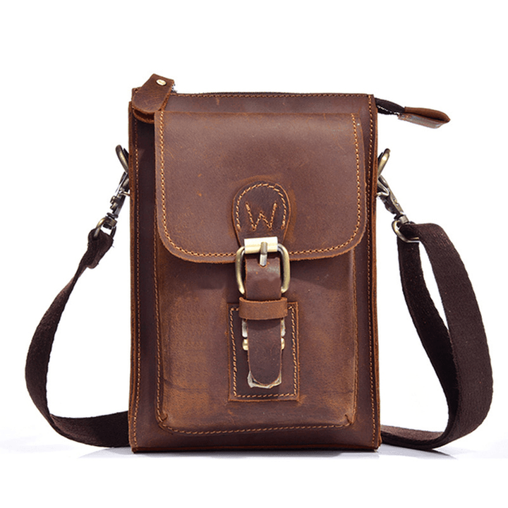 Men Genuine Leather One-Shoulder Bag Vintage Causal Bag - MRSLM