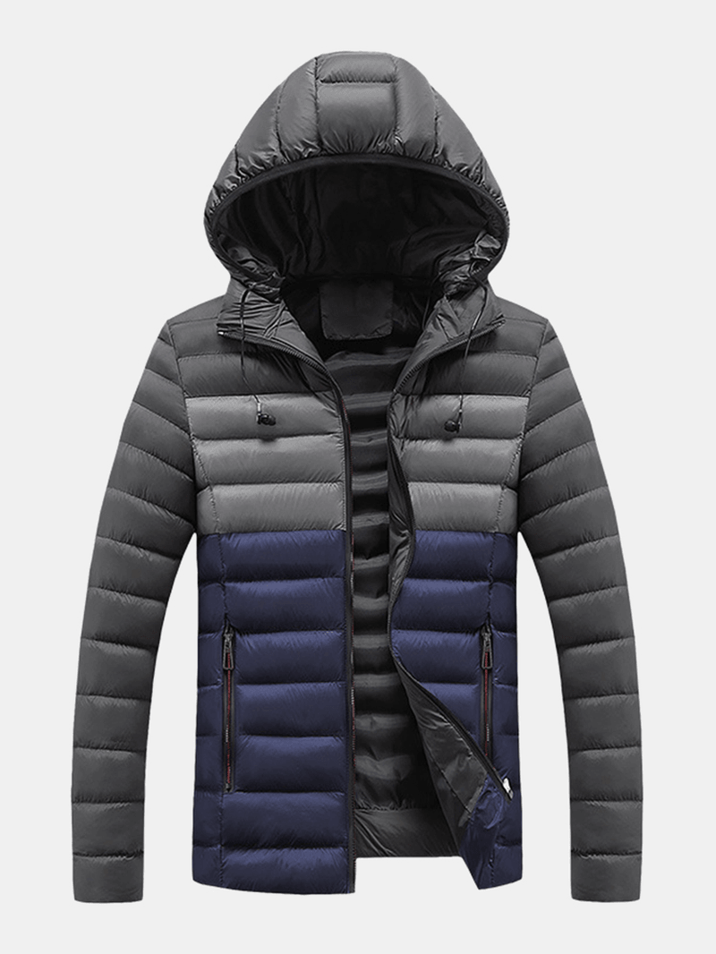 Mens Contrast Color Warm Padded Thick Casual Outdoor Zipper Puffer Jacket - MRSLM