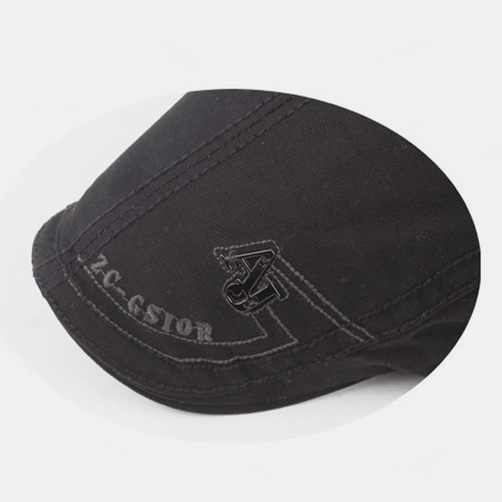 Men Cotton Embroidery Letter Metal Badge Casual Adjustable Flat Hat Beret Hat Forward Hat - MRSLM