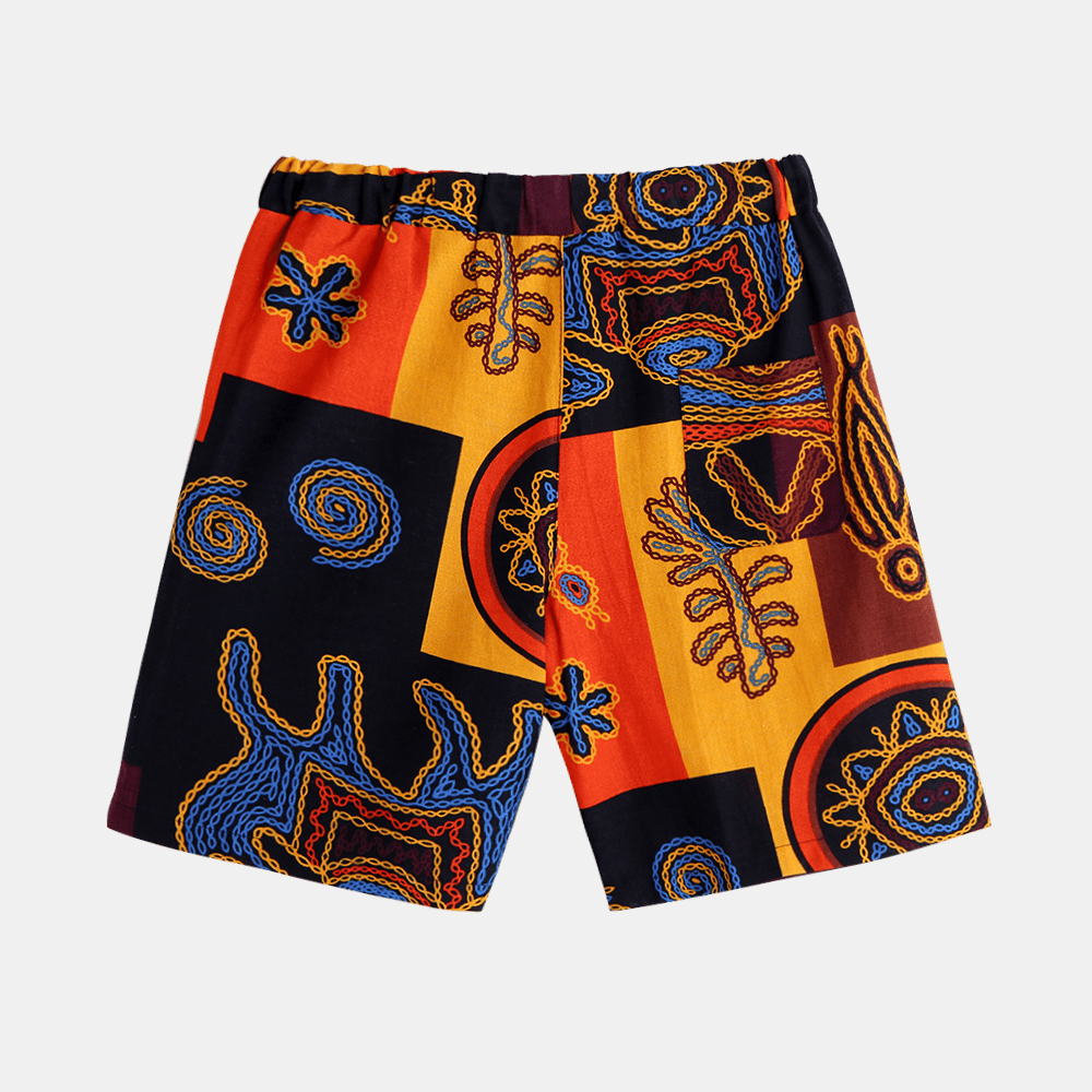 Mens Ethnic Style Pattern Printed Summer Casual Shorts - MRSLM