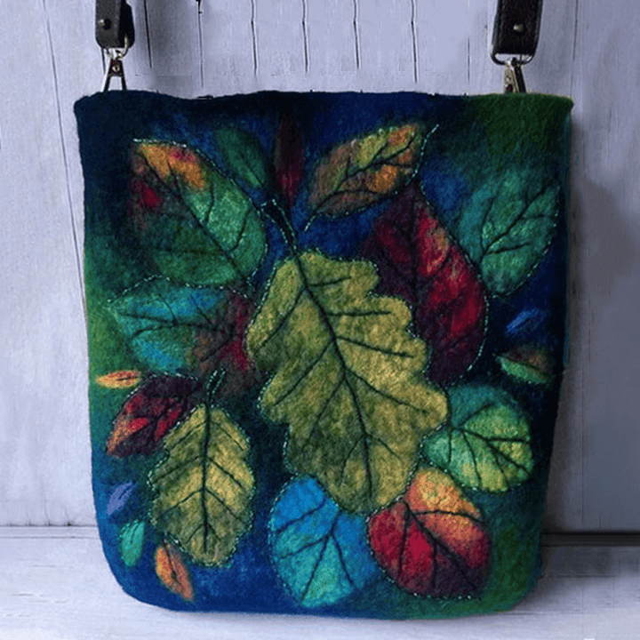 Women Colorful Leaf DIY Lamb Hair Bag Crossbody Bag Shoulder Bag - MRSLM